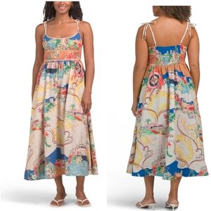 💙🔹Christian Lacroix 🔹️ Linen Pull On Blue Muti Printed  Anchor Tipping  Dress